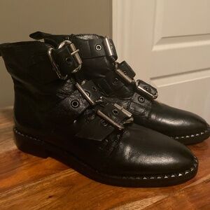 Black leather buckle side zipper booties new topshop